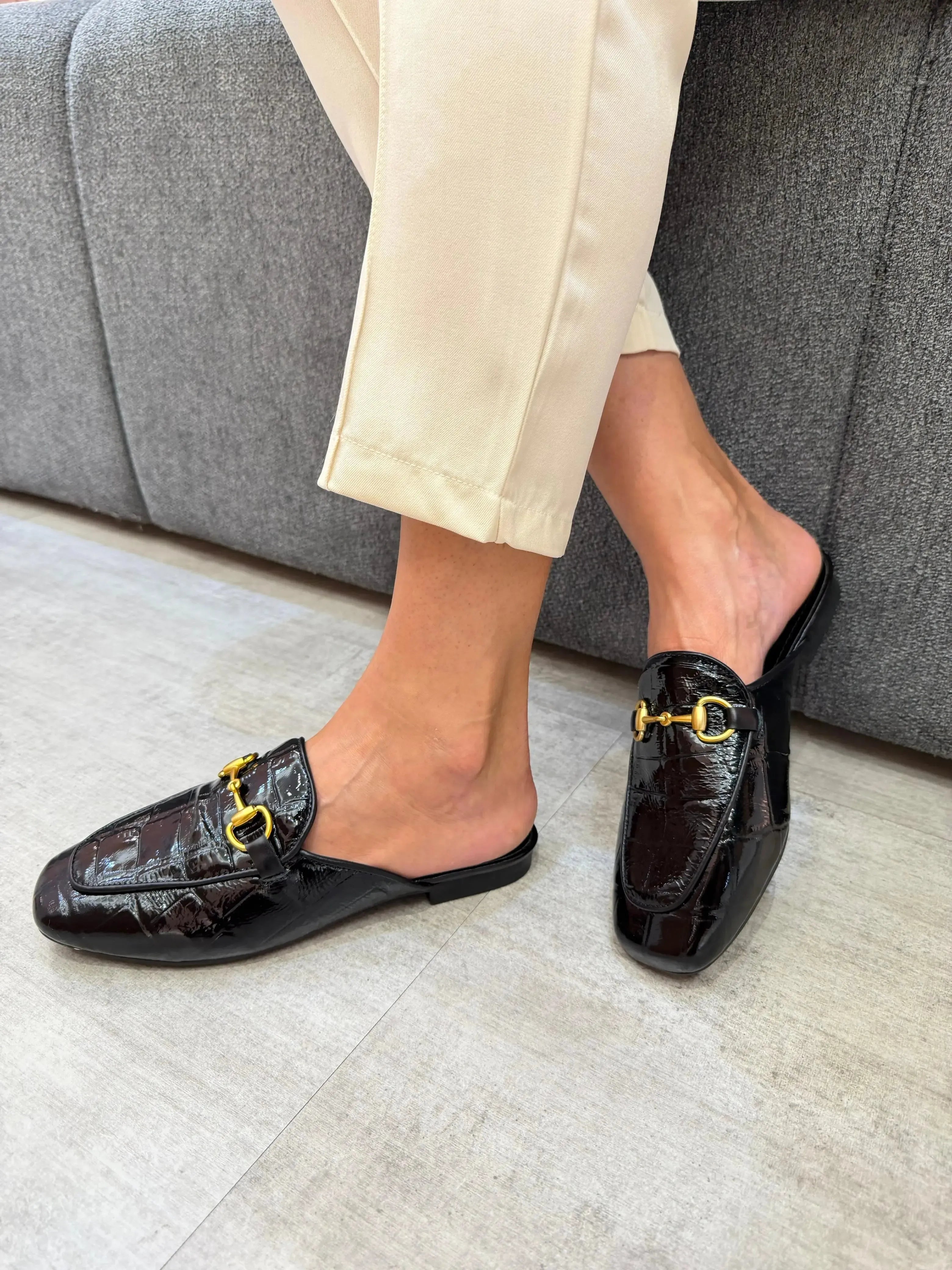 Mule Croco, Preto Verniz