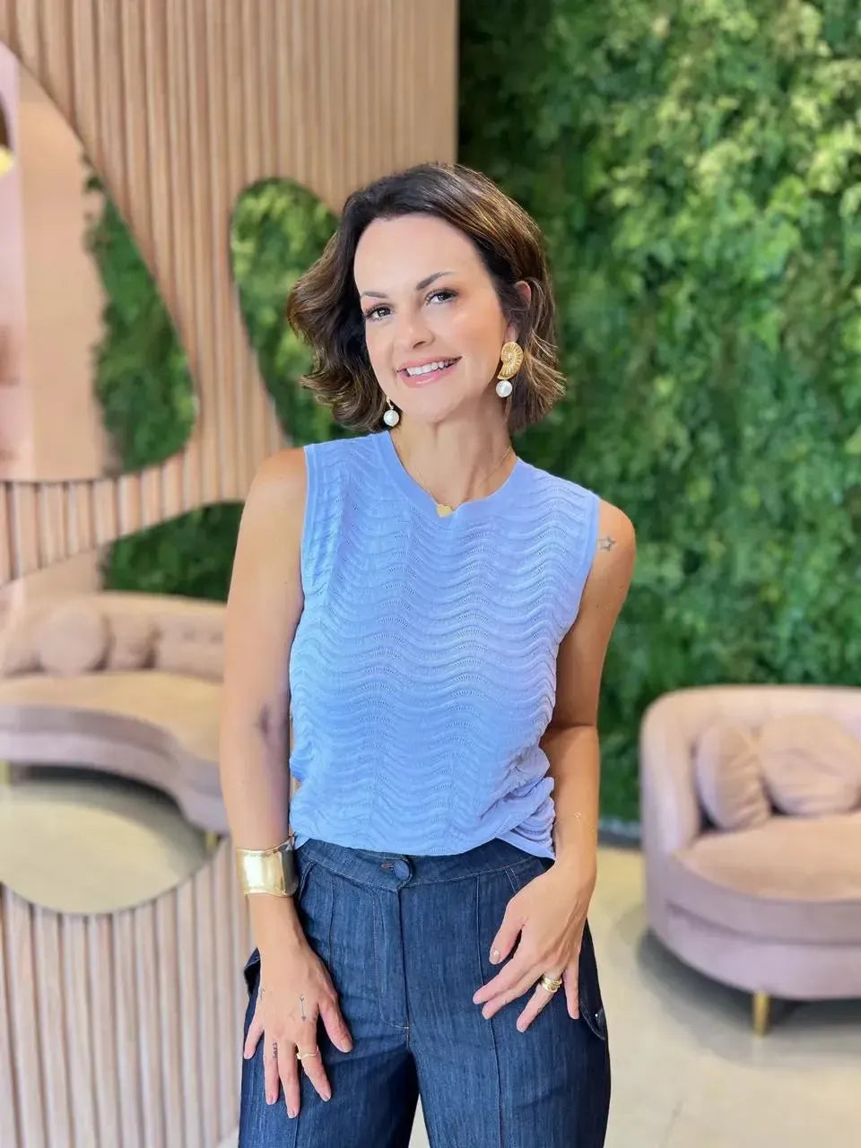 Regata em Linha detalhe no tecido , Azul