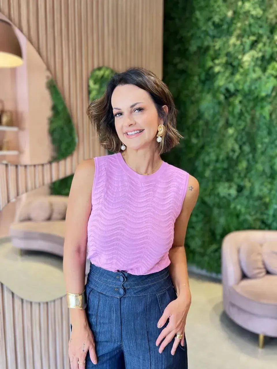 Regata em Linha detalhe no tecido , Rosa