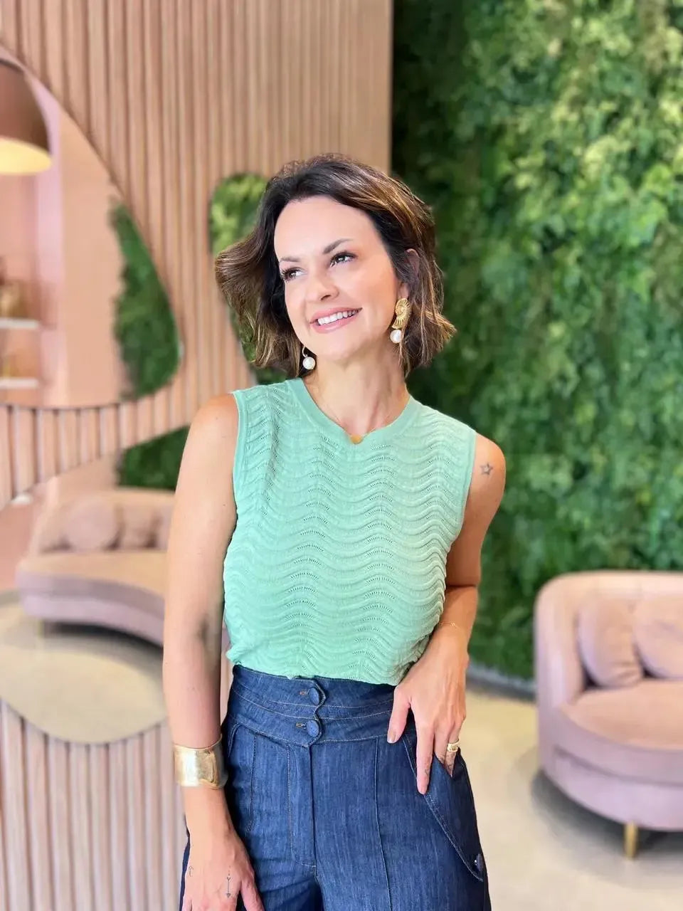 Regata em Linha detalhe no tecido , Verde