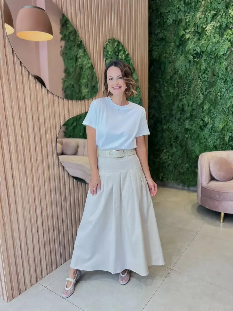 Saia Midi com Cinto, Nude