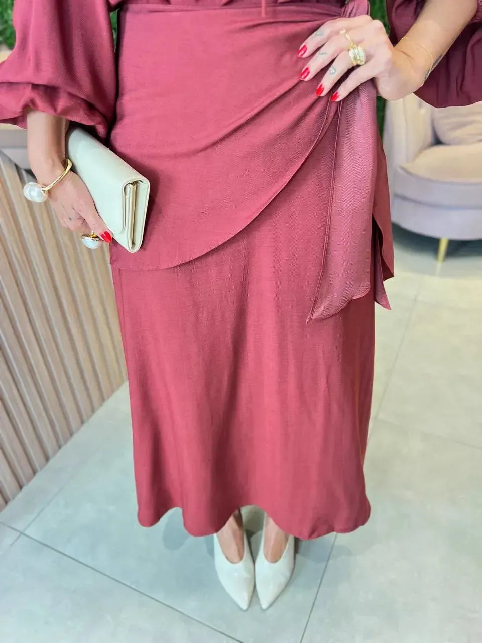 Saia Midi com Lenço, Marsala