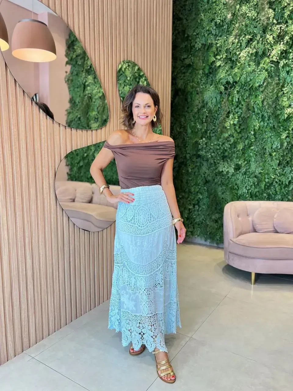 Saia Midi em Crochê, Azul