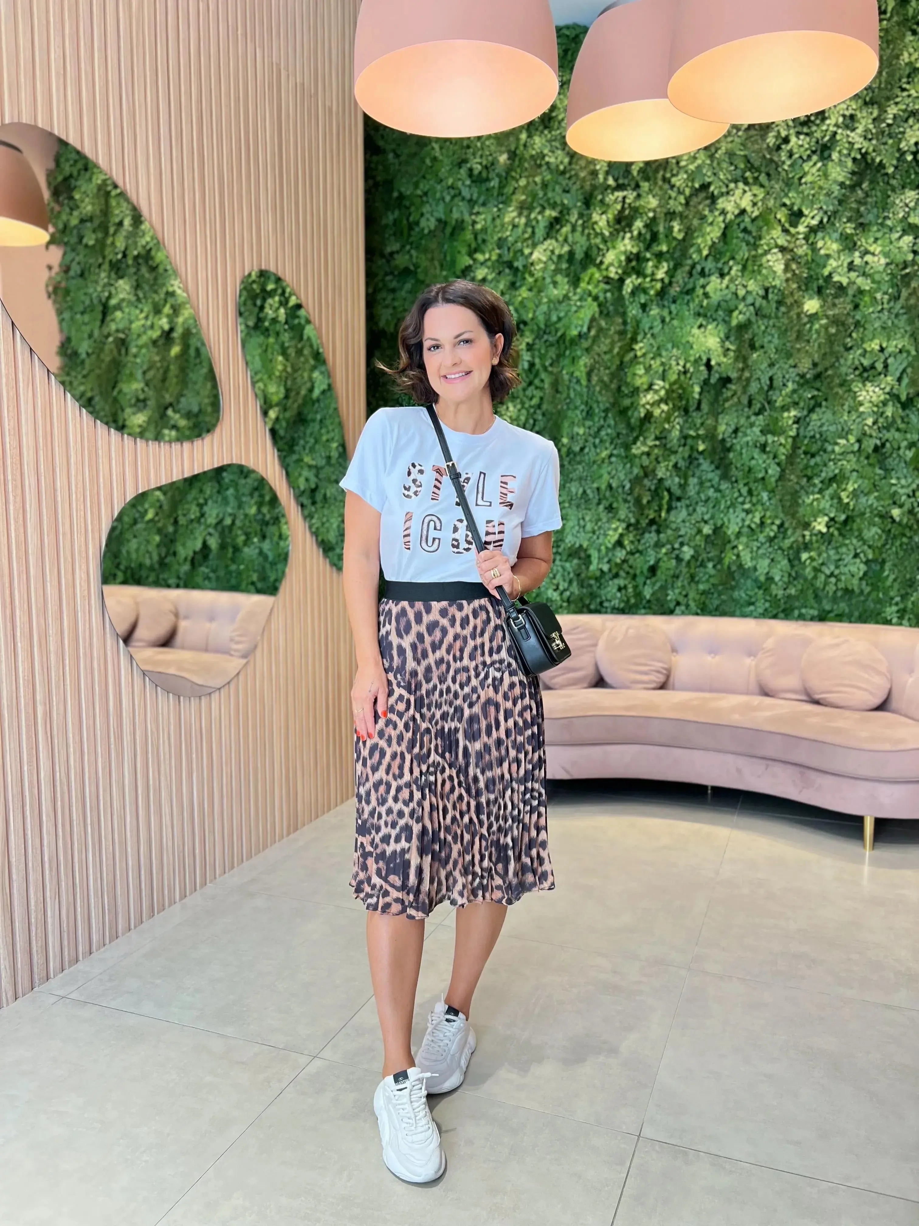 Saia Plissada Animal Print Cós Elástico