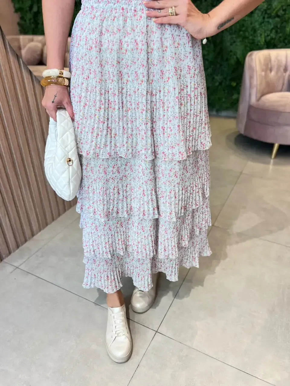 Saia em Camadas, Off White Mini Floral
