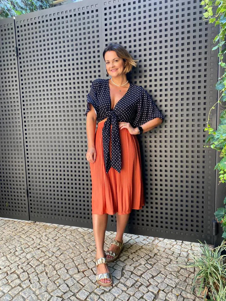 Saia plissada, a nossa queridinha, Terracota