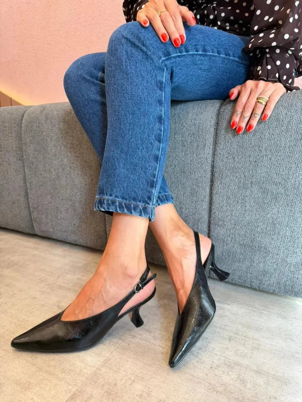Scarpin Aline Slingback, Preto