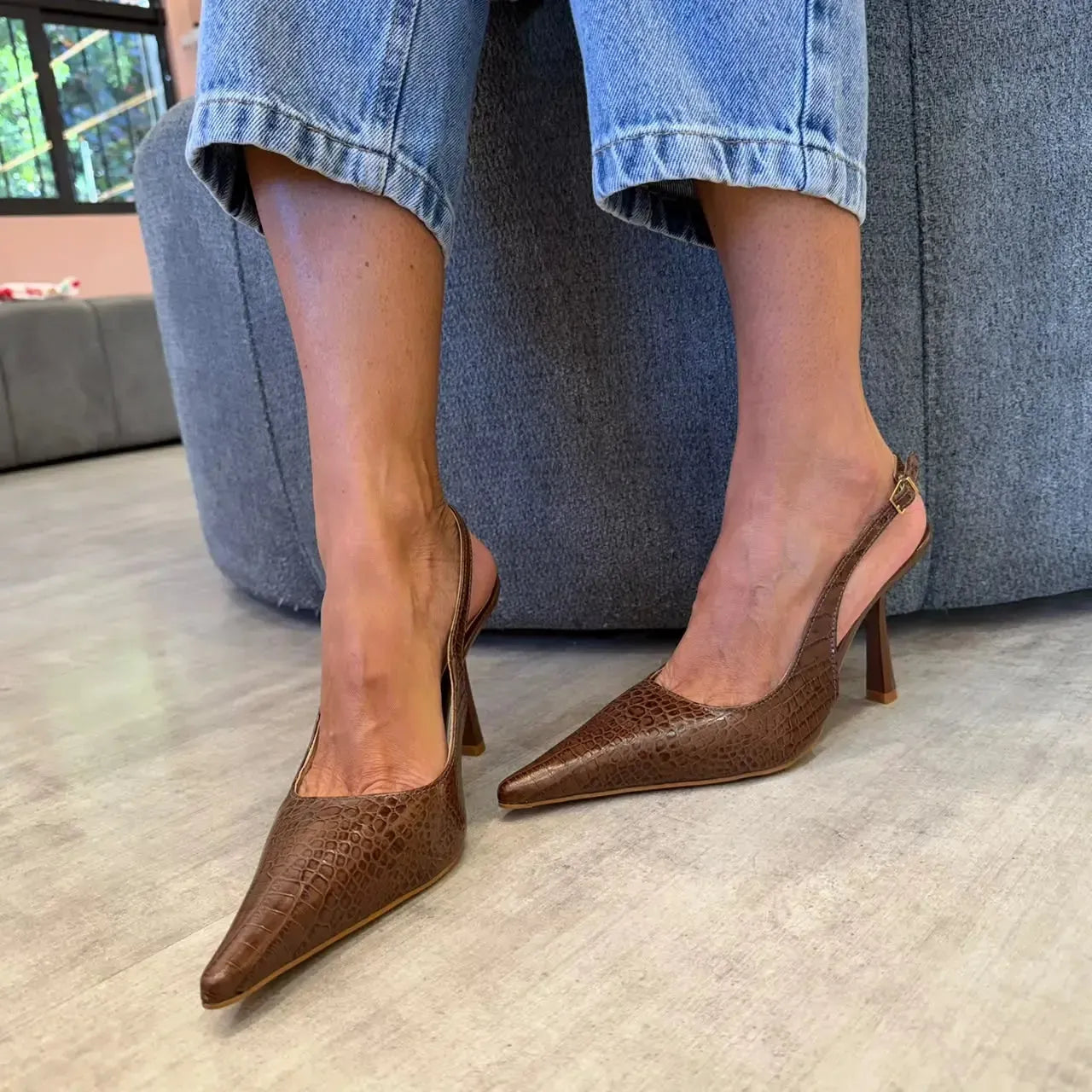 Scarpin Lorena, Croco Marrom
