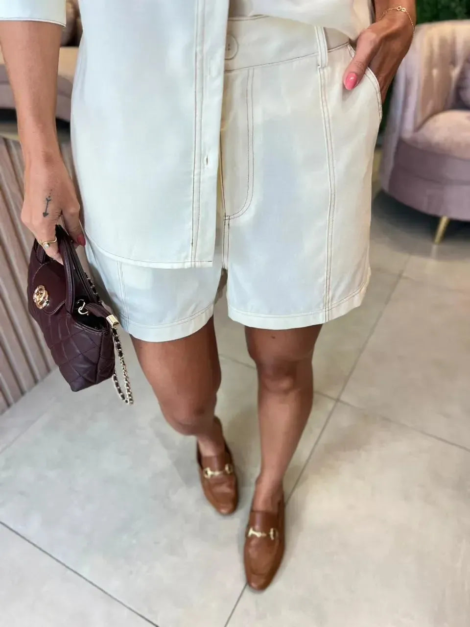 Shorts Pespontado, Off White