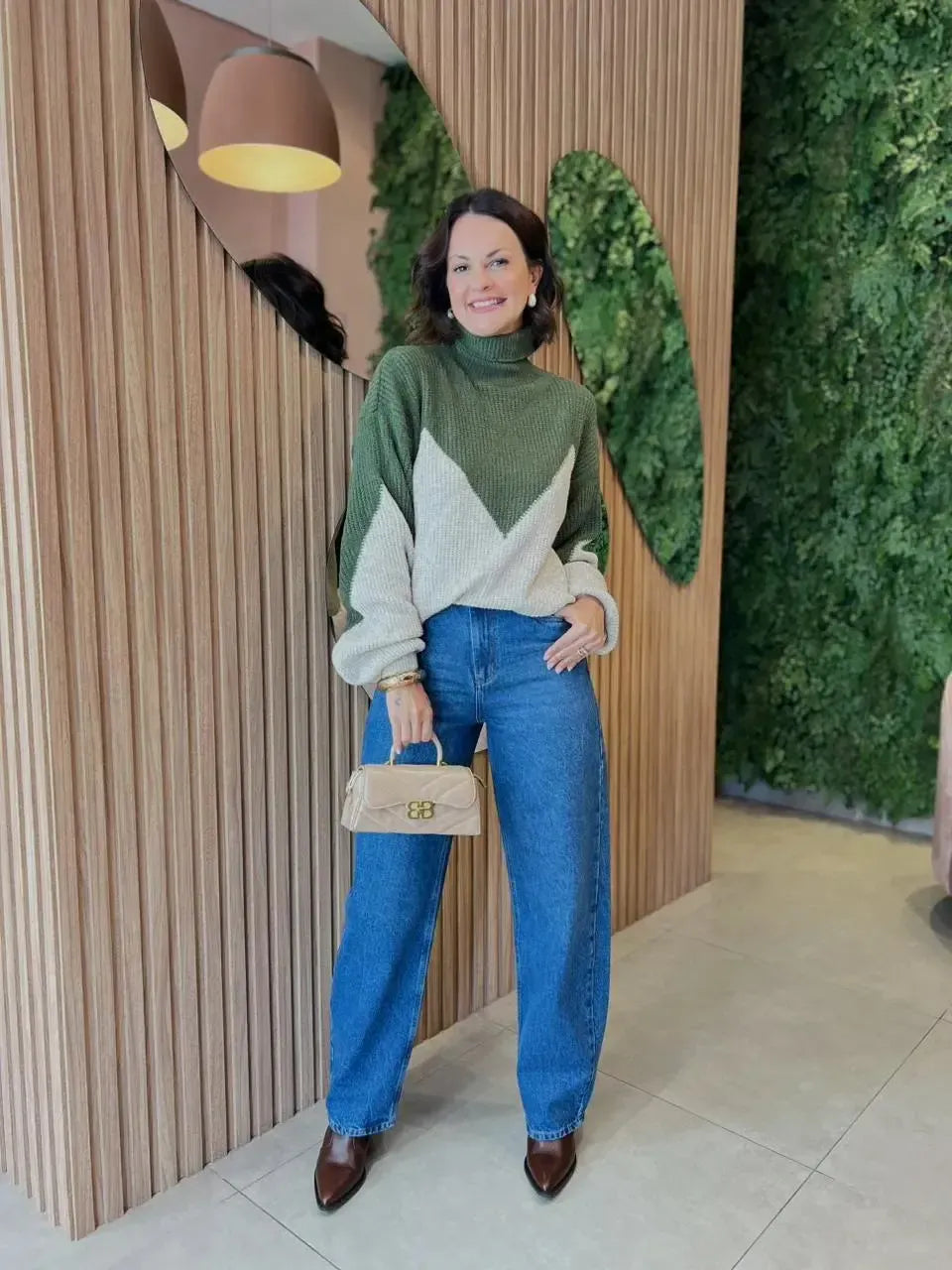 Tricô Bicolor, Verde Militar com Areia