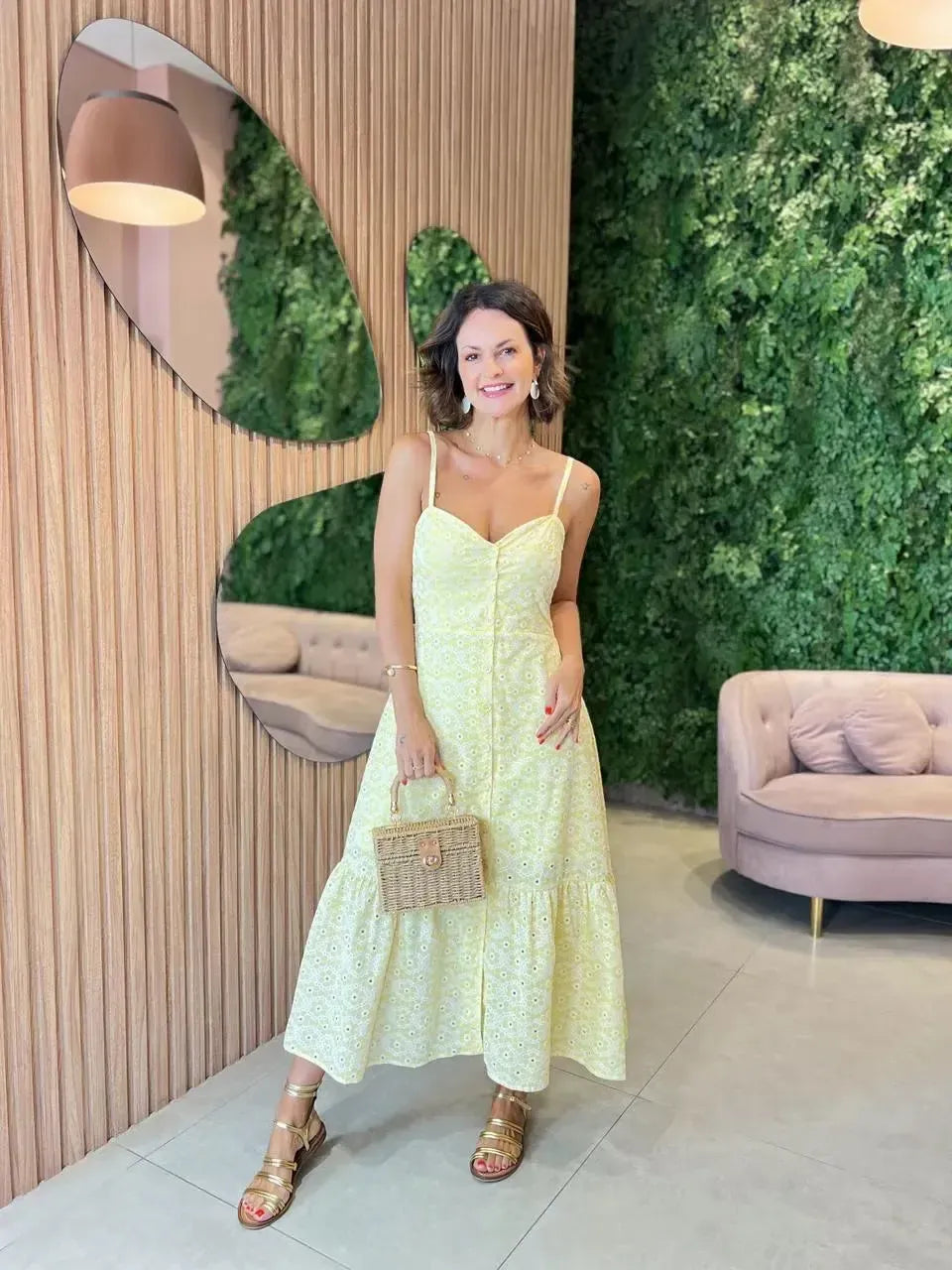 Vestido Chemise em Viscose, Amarelo