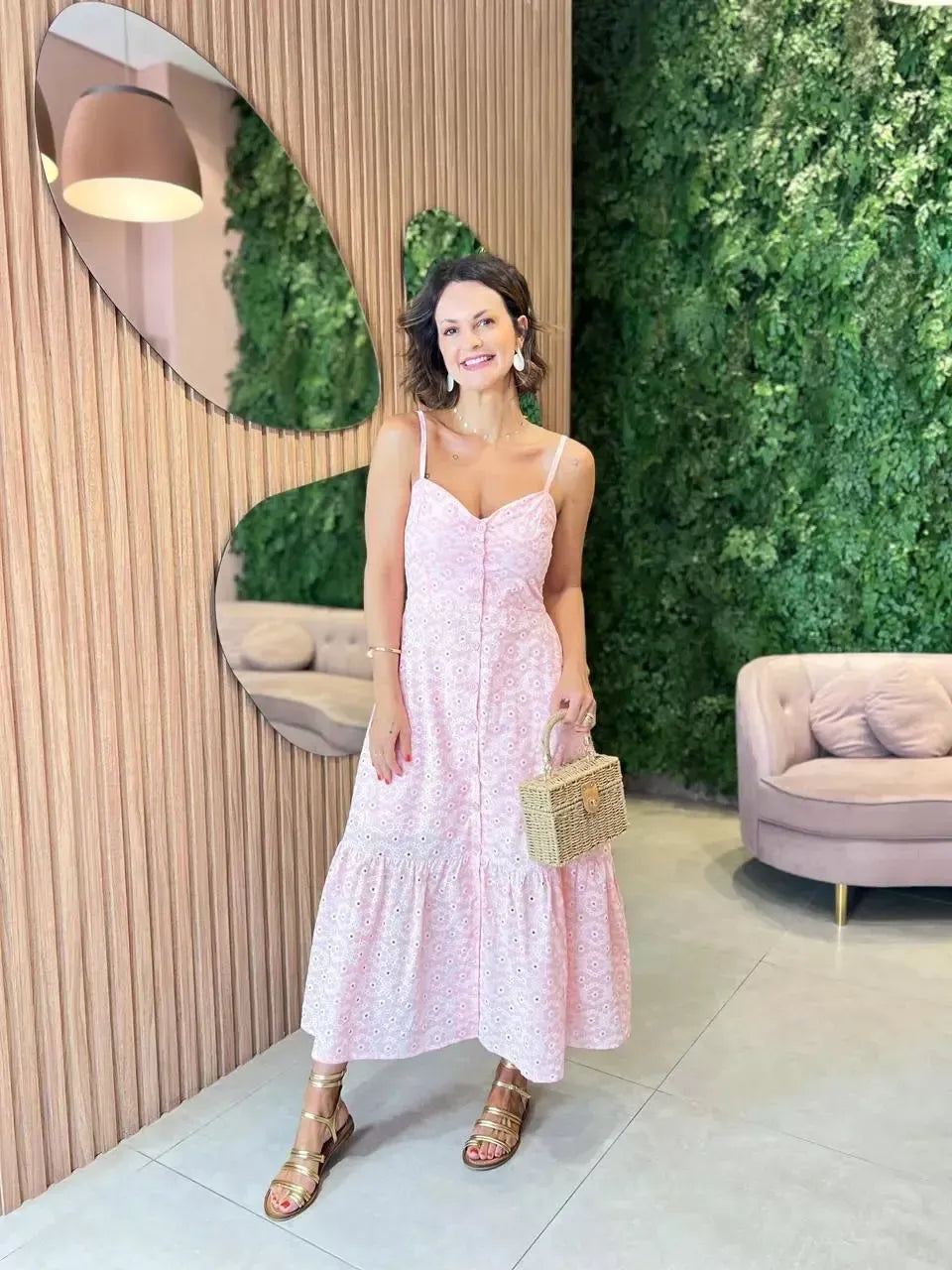 Vestido Chemise em Viscose, Rosa