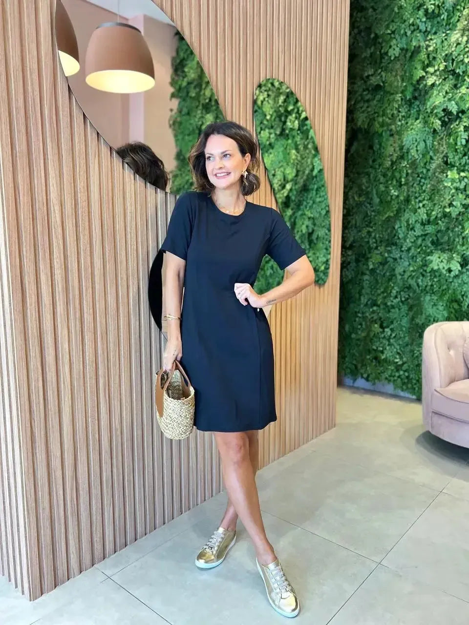 Vestido Curto em Moletinho, Preto