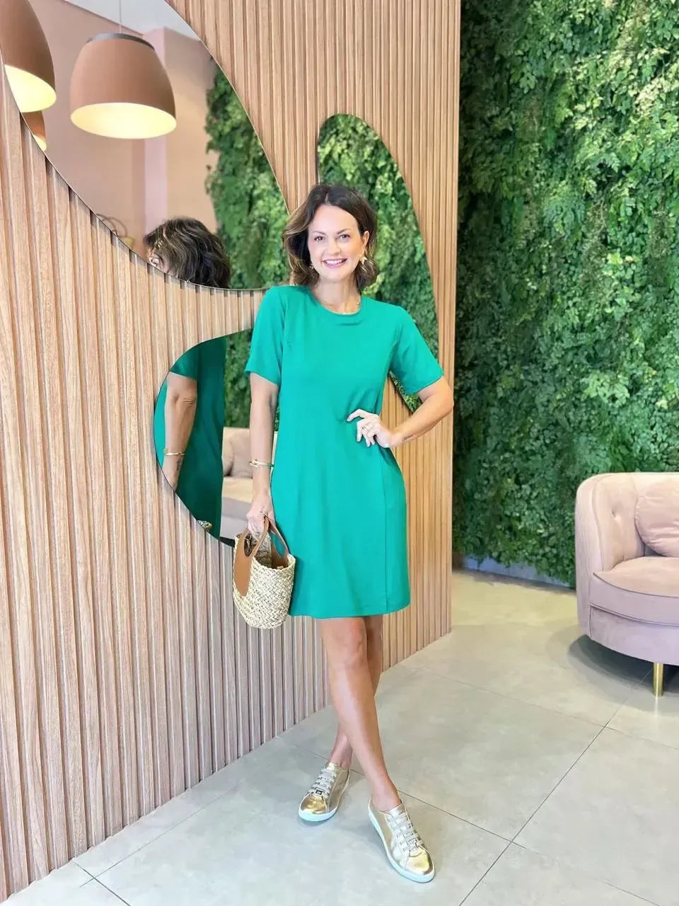 Vestido Curto em Moletinho, Verde Bandeira