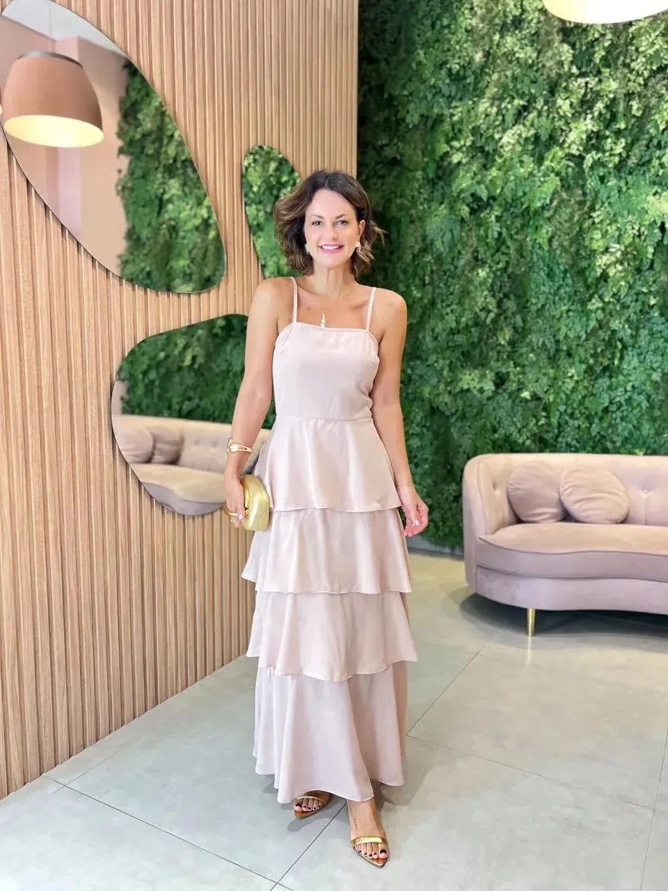 Vestido Longo em Camadas, Rose