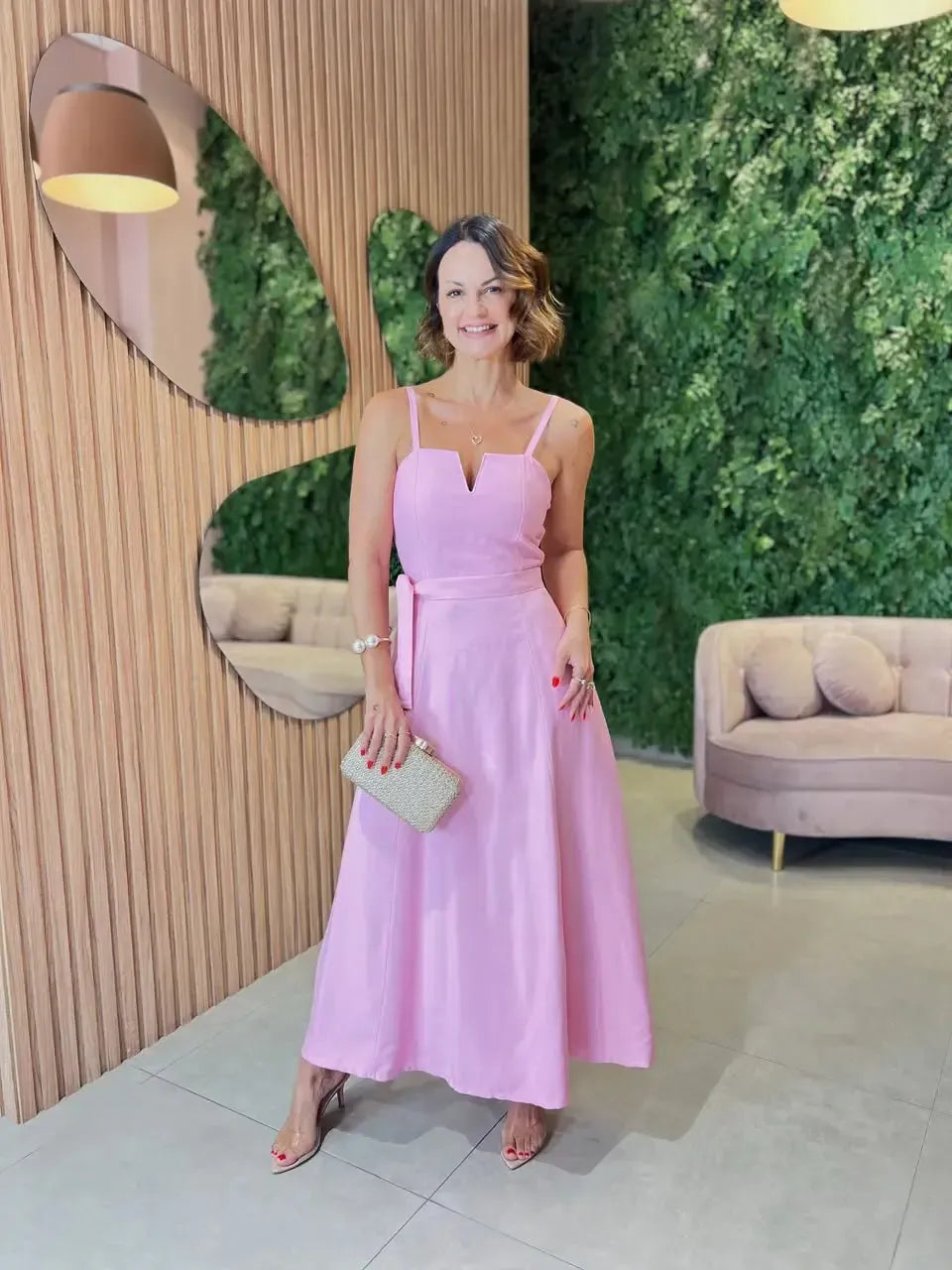 Vestido Marrante Midi Com Alça, Rosa