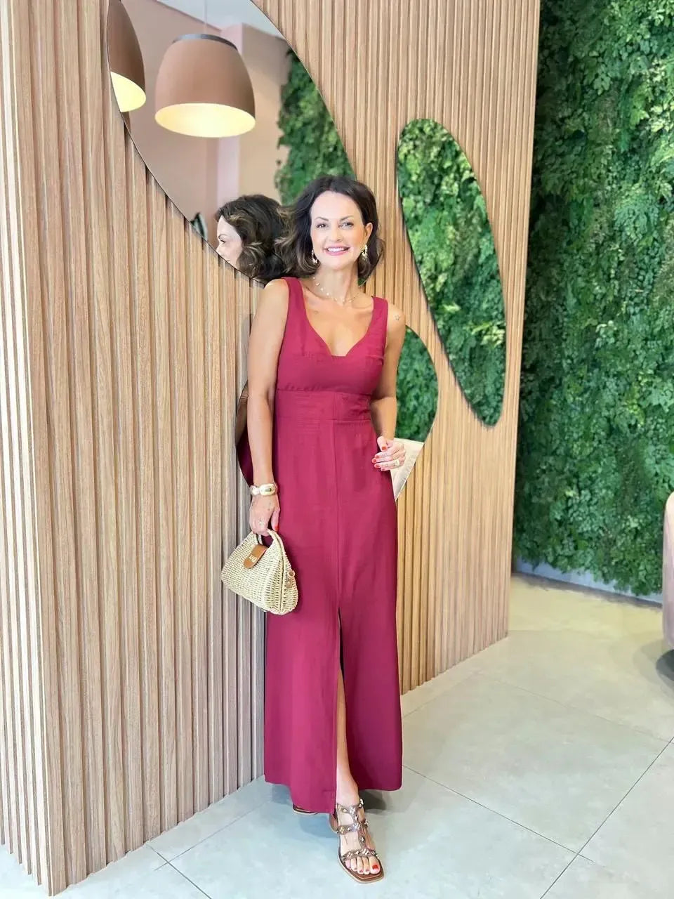 Vestido Marrante com Fenda Frontal, Marsala