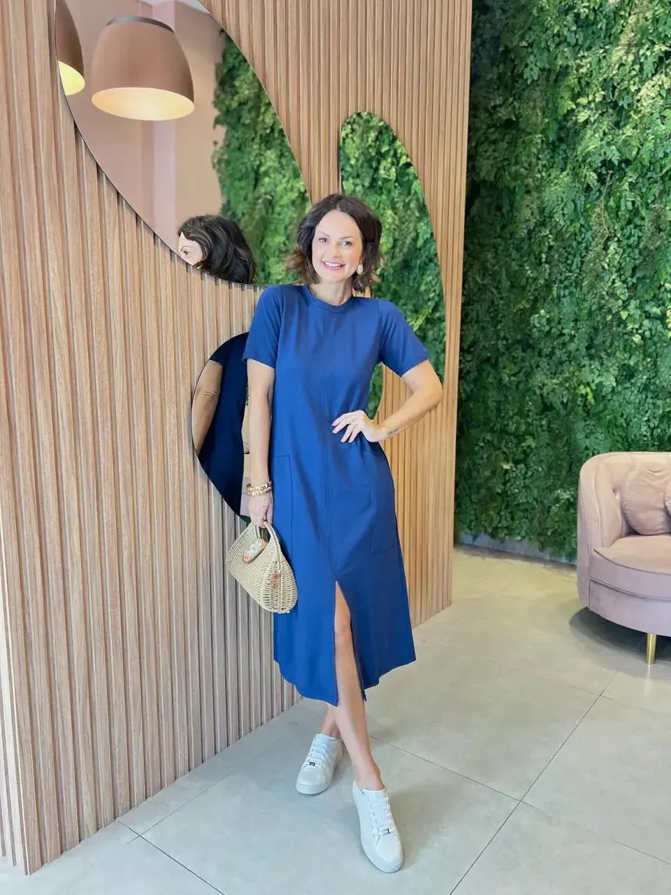 Vestido Midi em Moletinho, Azul Marinho