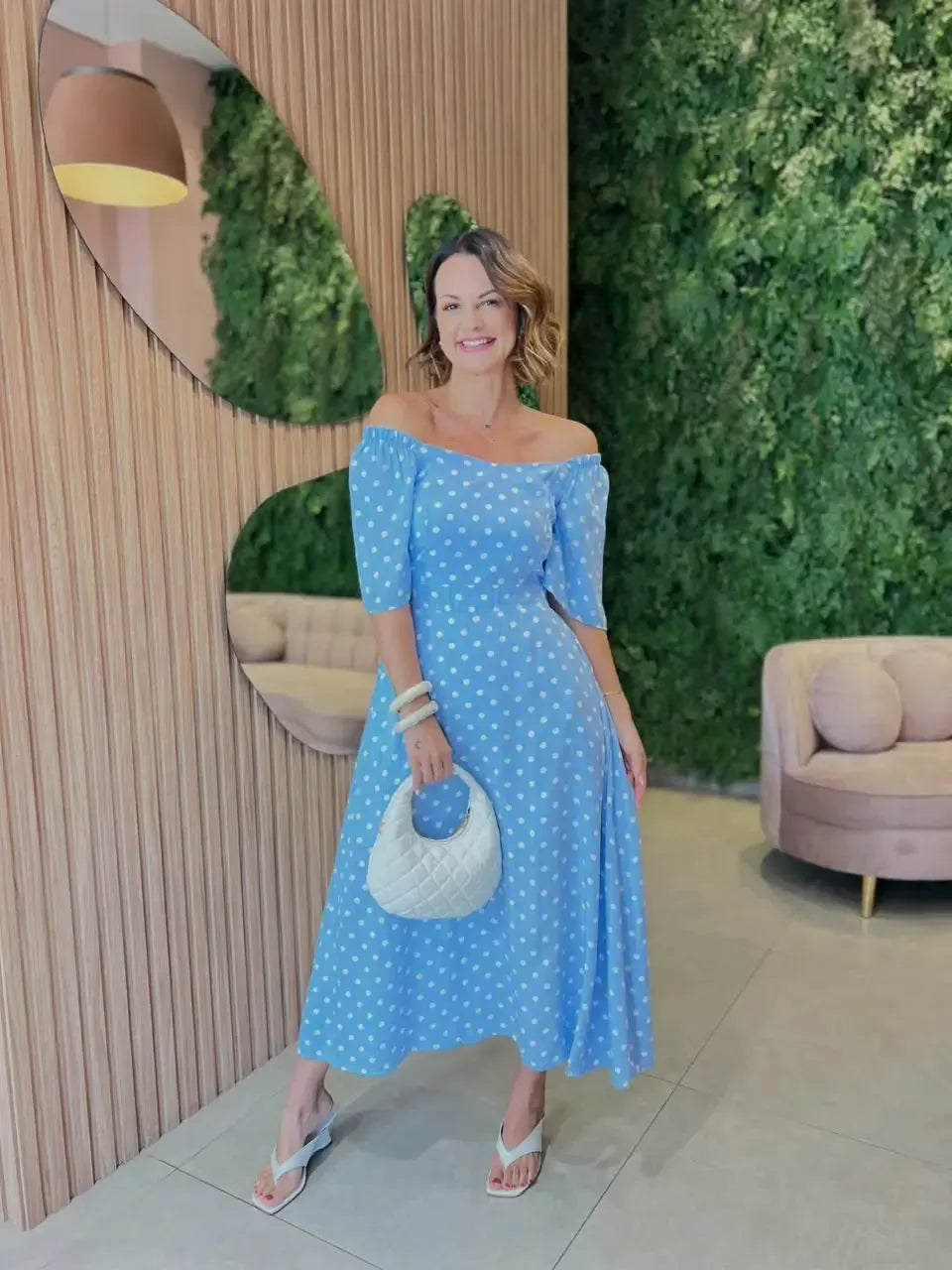 Vestido Viscolinho Poa, Azul Bebê