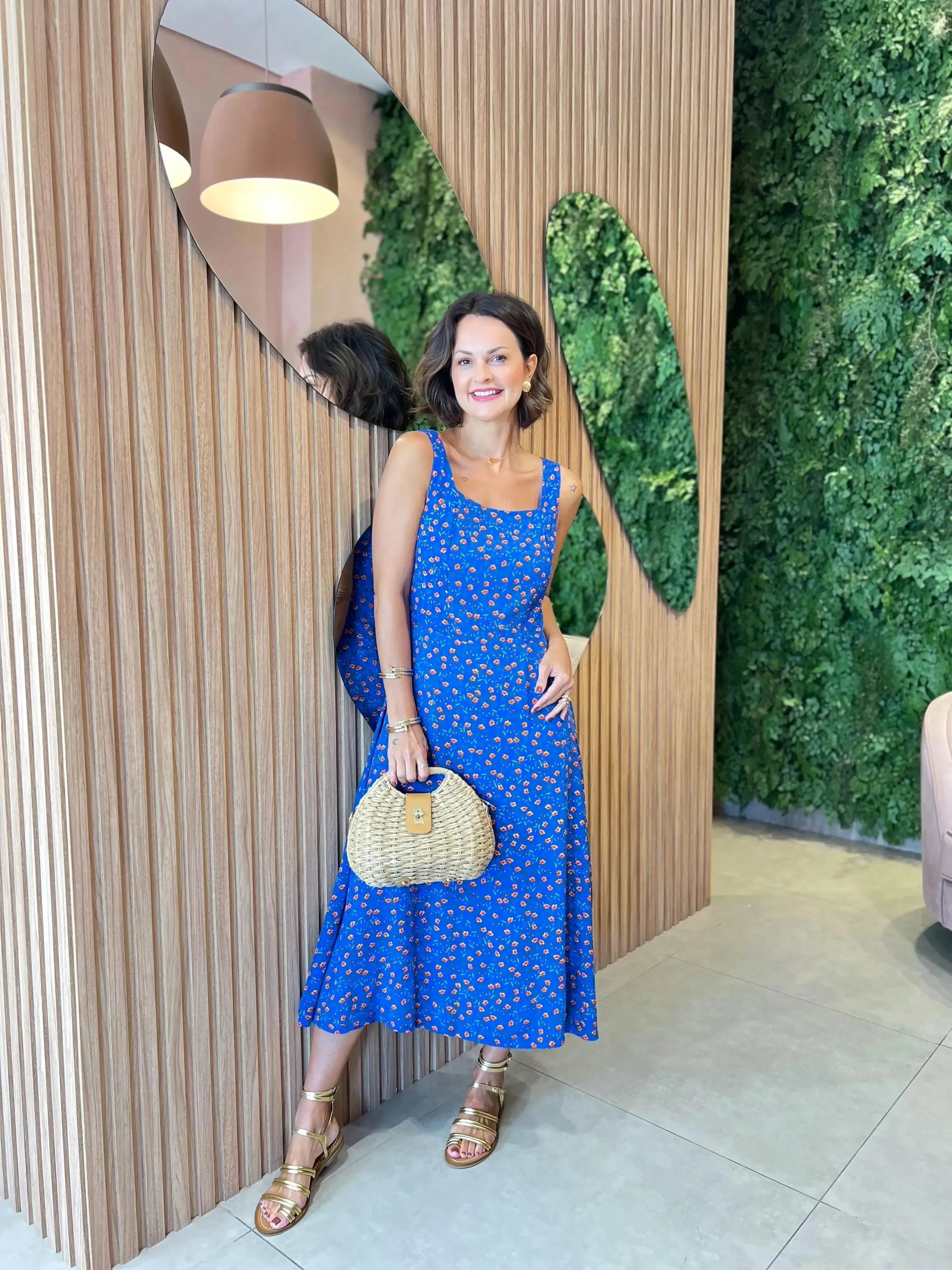 Vestido Viscolinho floral regata, azul