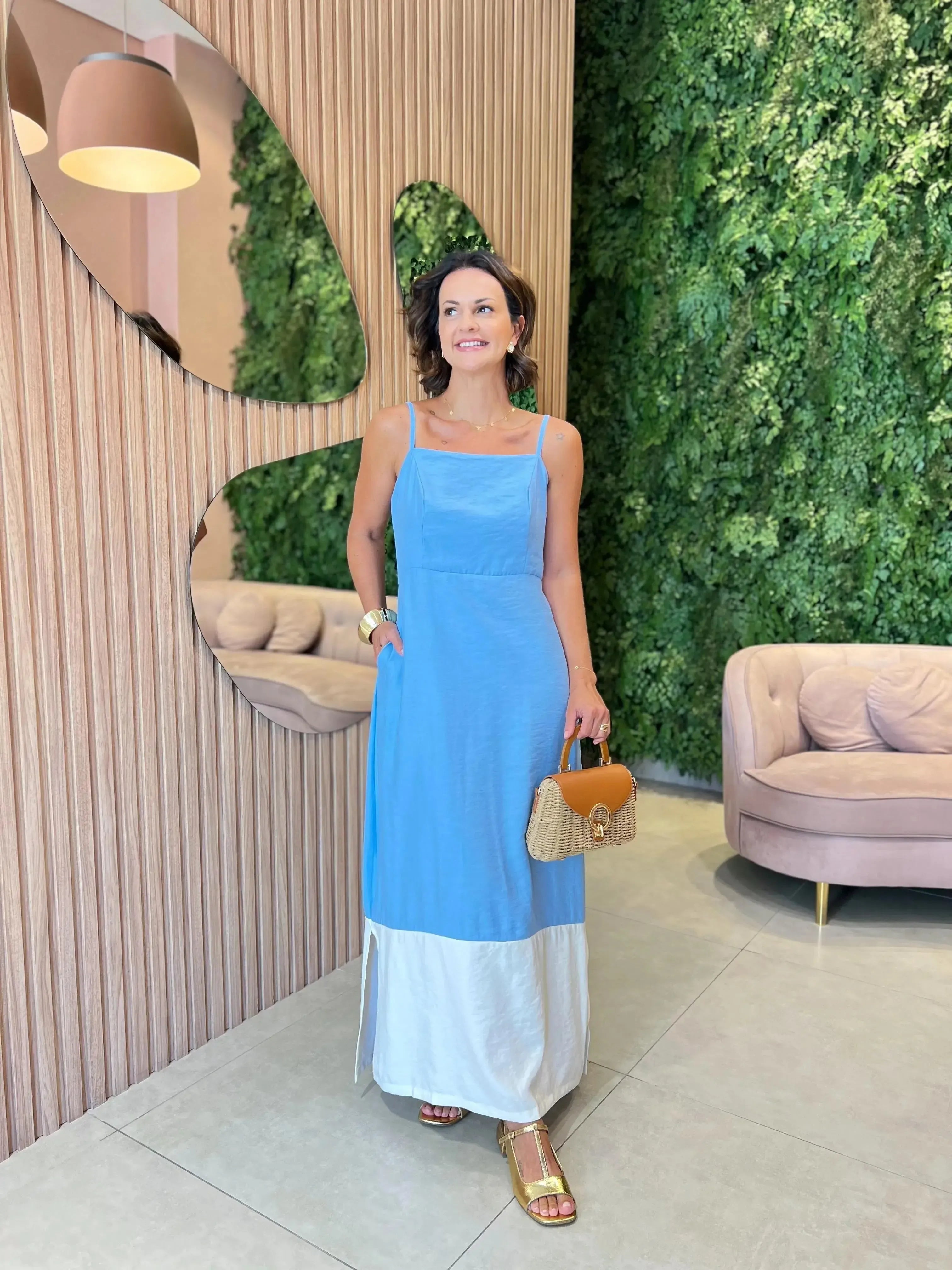 Vestido alcinha bicolor Azul