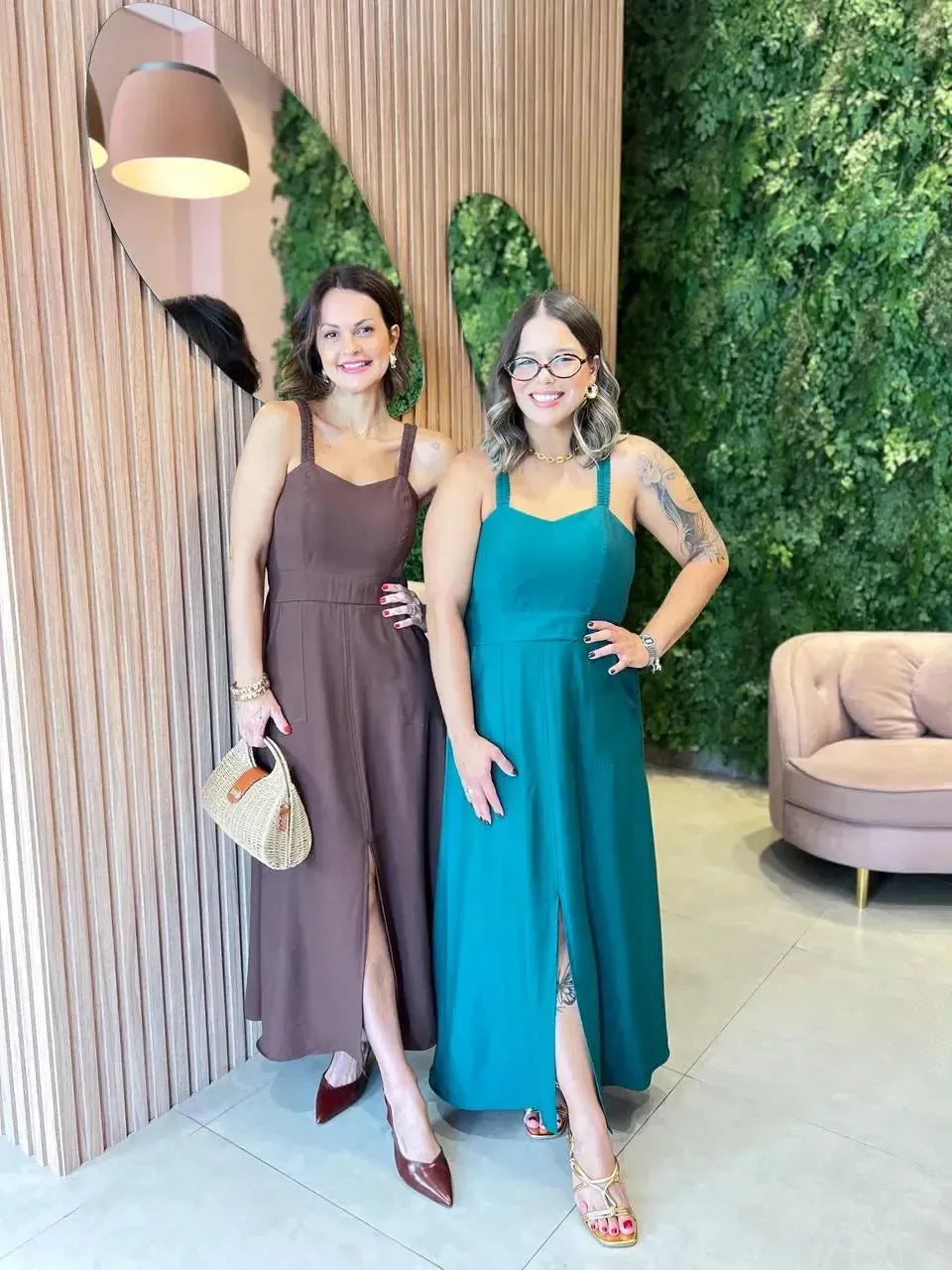 Vestido em Liocel com Bolso Alça Franzida, Marrom