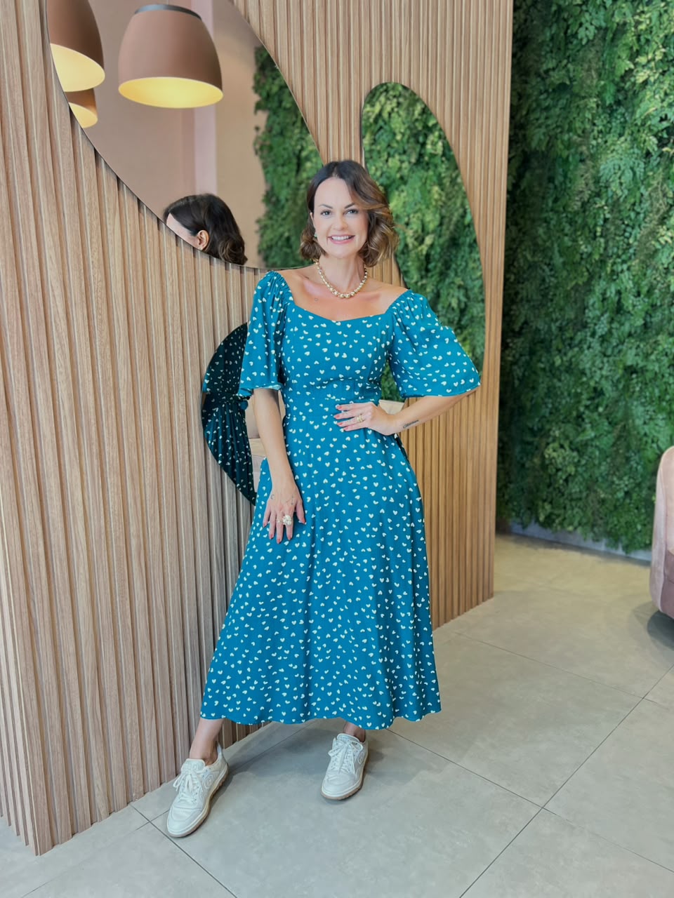 Vestido em Viscolinho com Estampa Coração, Verde