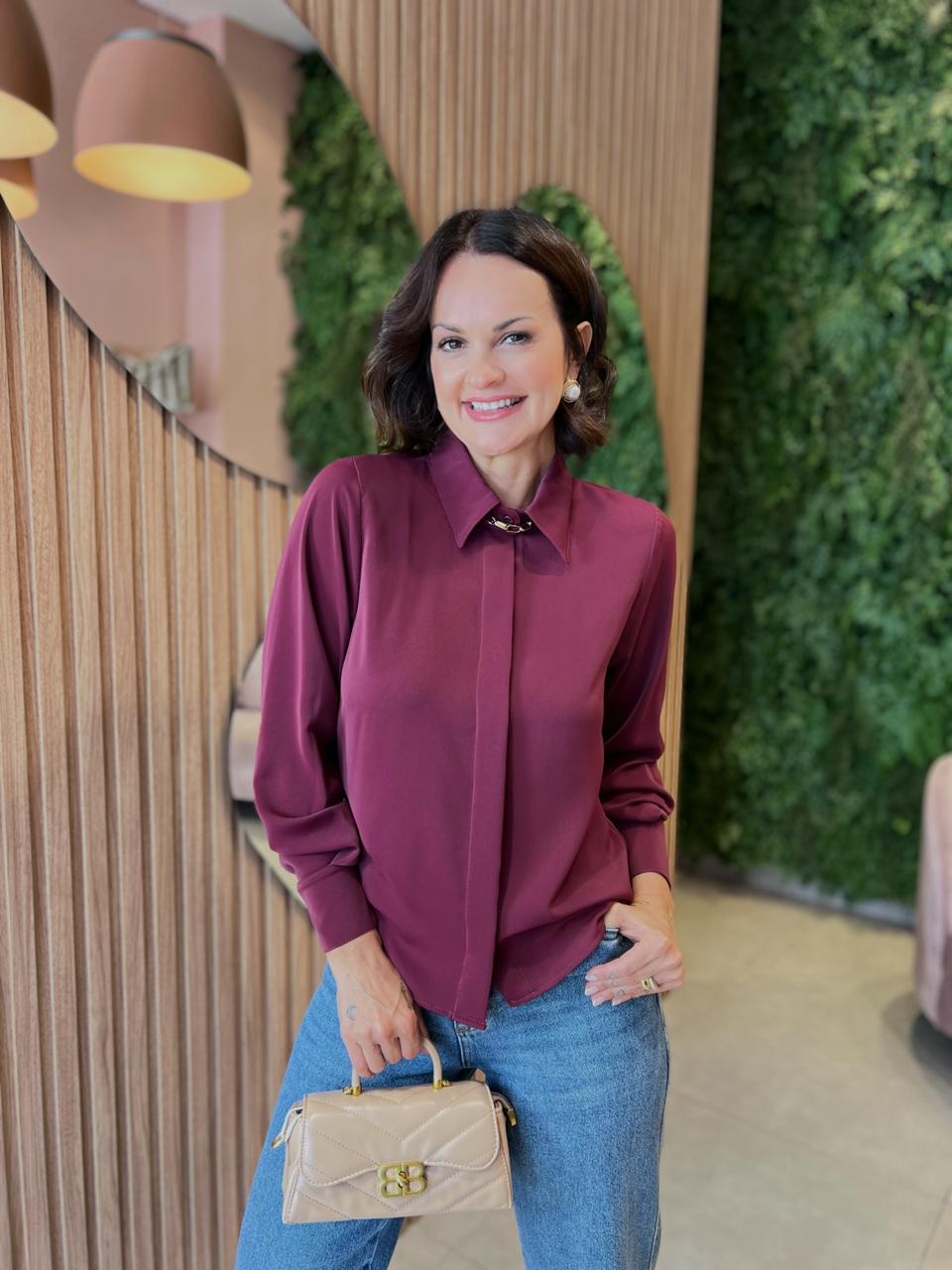 Camisa em Crepe, Fúcsia