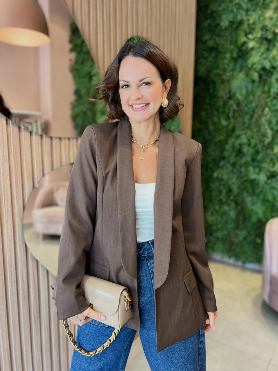 Blazer Oversized sem Botão, Marrom