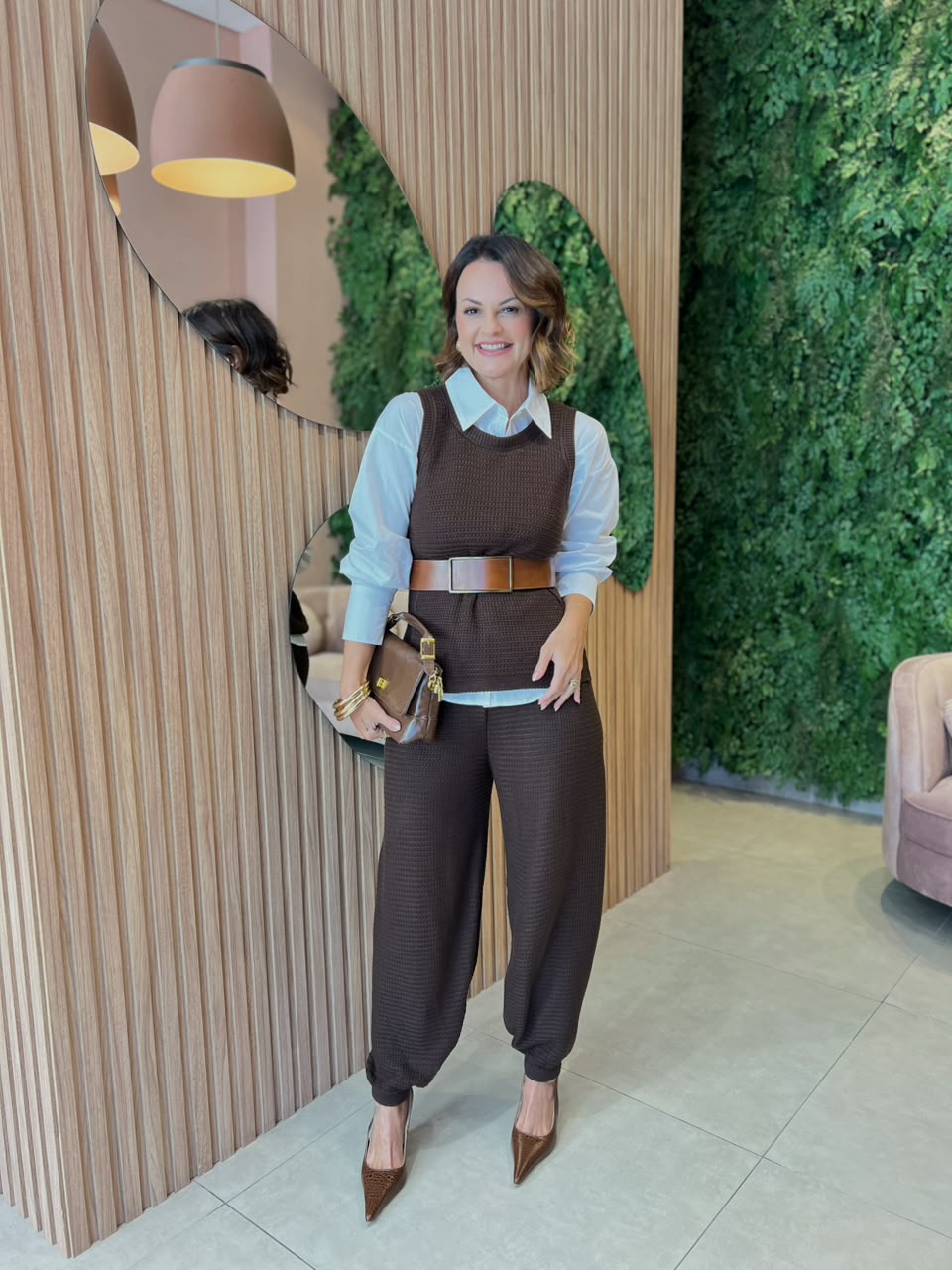 Conjunto Calça Aladim + Regata em Tricô, Marrom