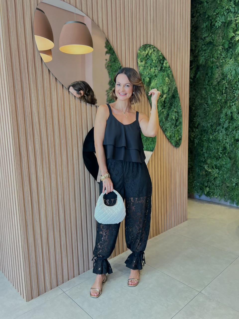 Conjunto Calça Renda + Blusa Em Camadas, Preto