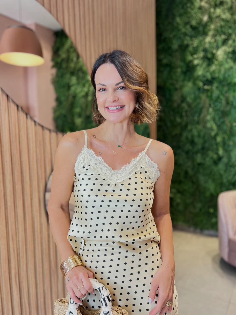 Blusa Regata em Cetim, Champanhe com Poá