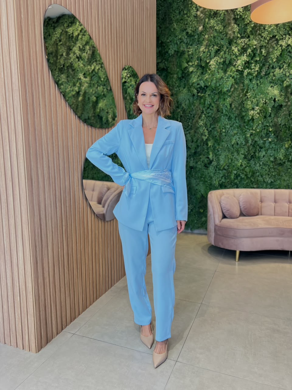 Conjunto Blazer + Calça com Lenço, Azul