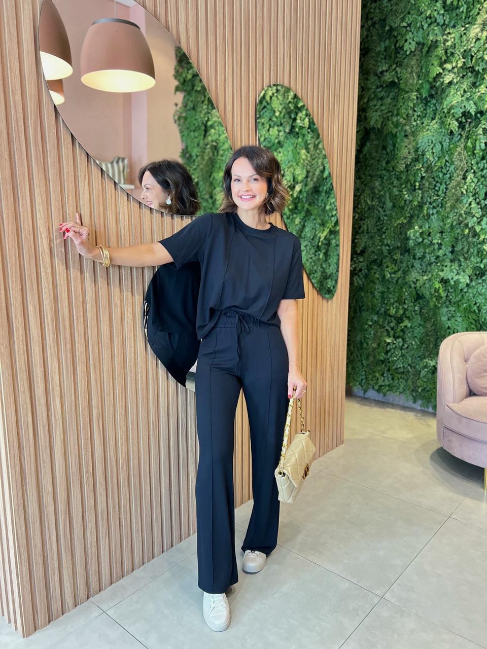 Conjunto em Moletinho com Costura em Relevo, Preto