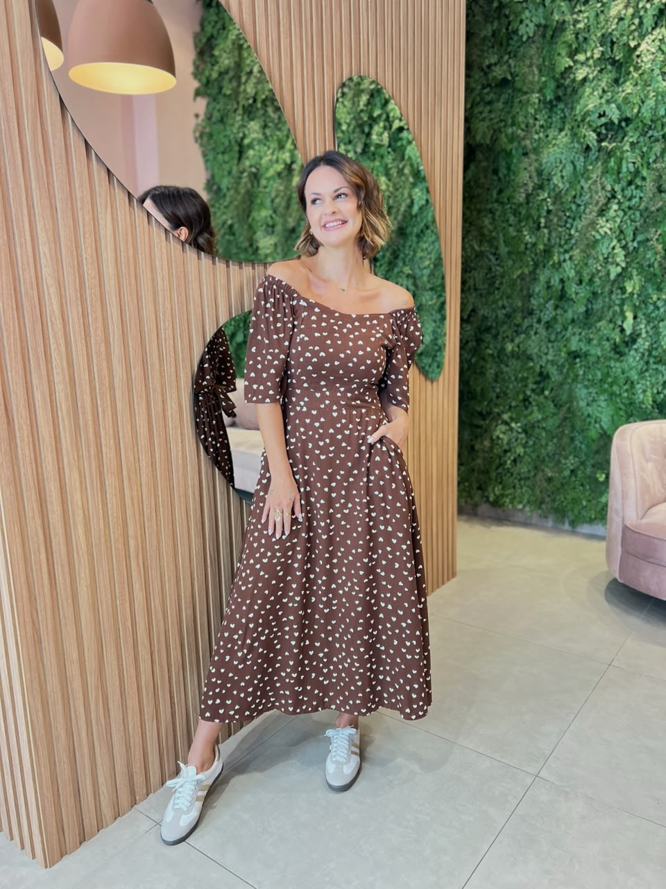 Vestido Viscolinho Com Estampa Coração, Marrom