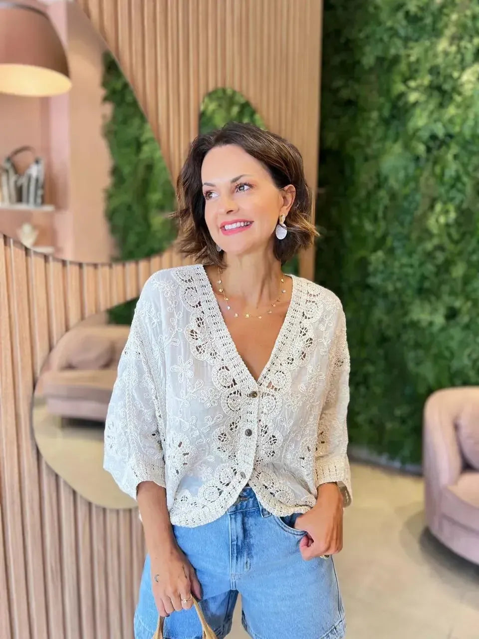 Bata Bordada em algodão, Cru