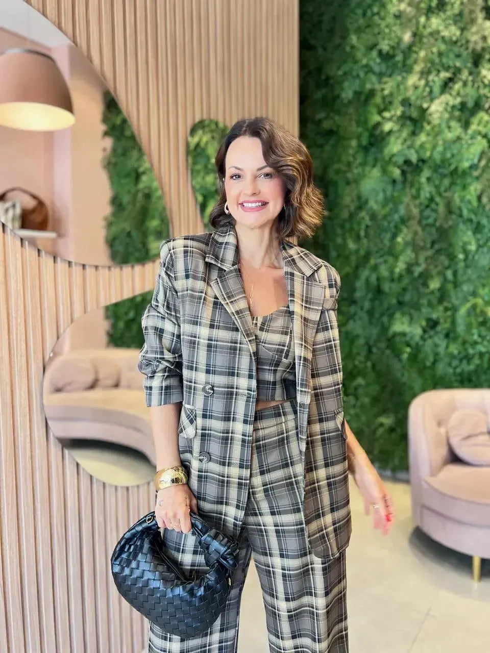 Blazer Oversized, Xadrez Caqui