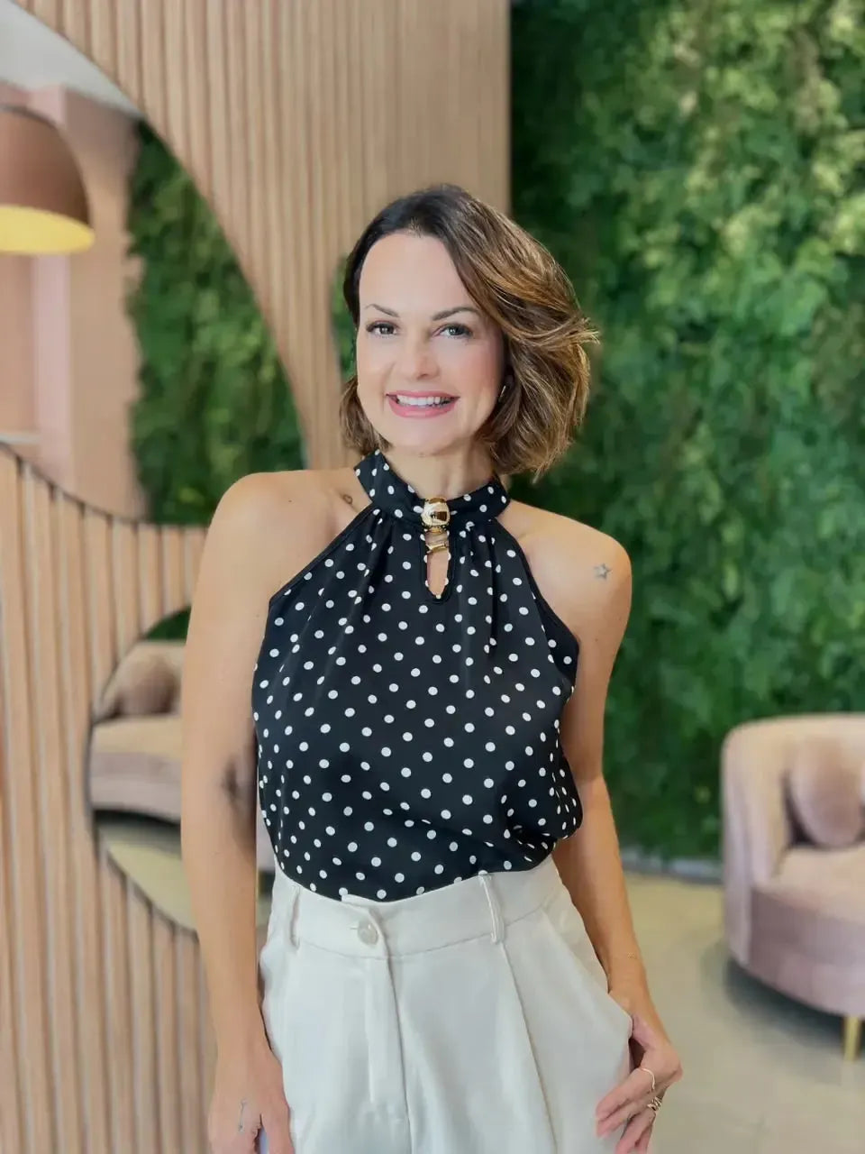 Blusa Decote Nadador, Preta Poá