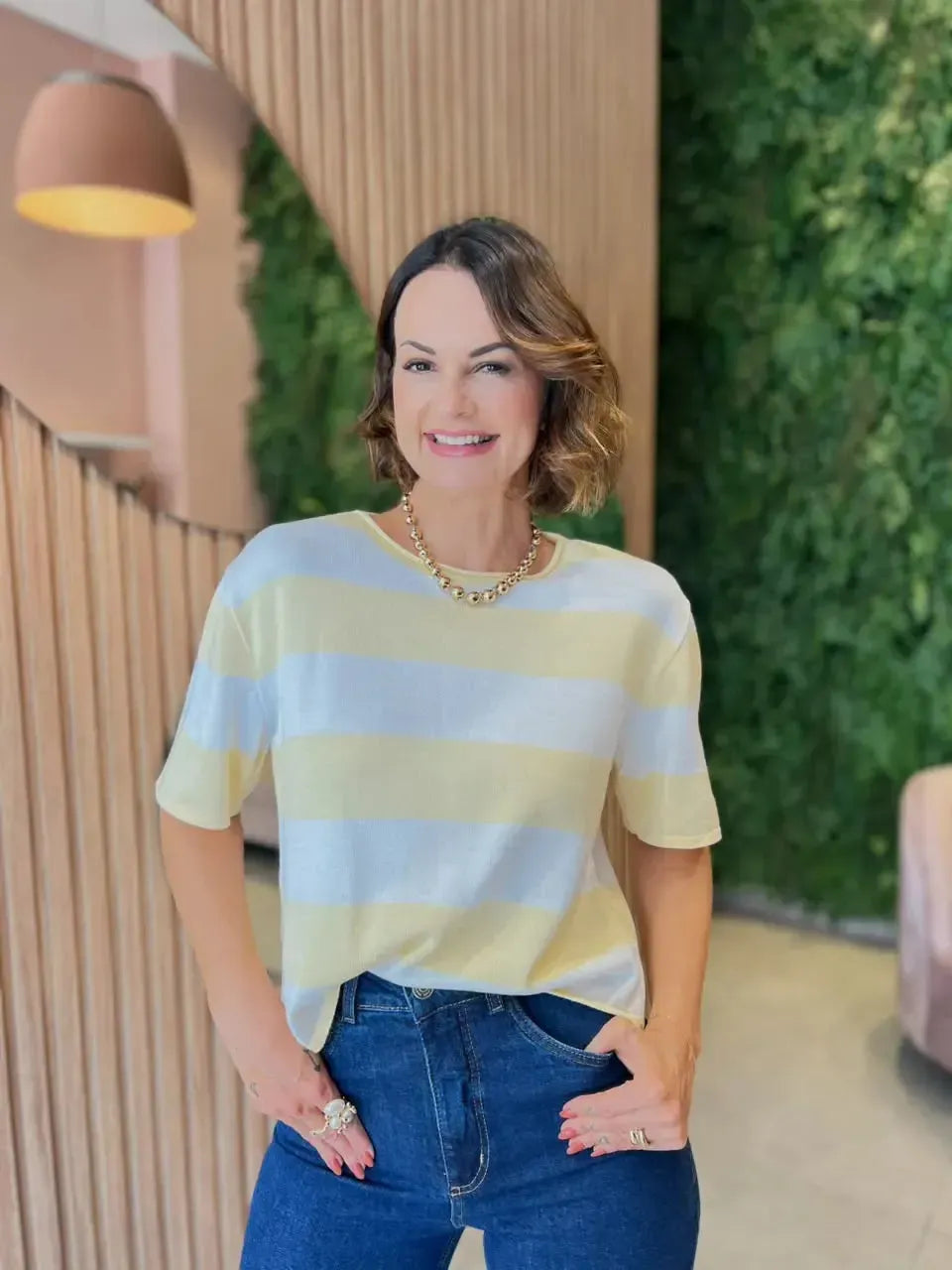 Blusa Listrada em Tricô Modal, Amarela