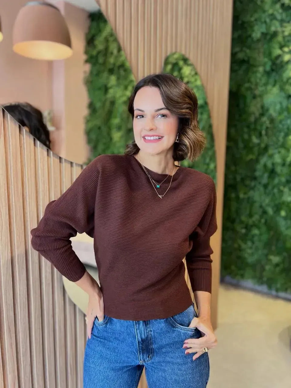 Blusa em Tricô Modal, Marrom