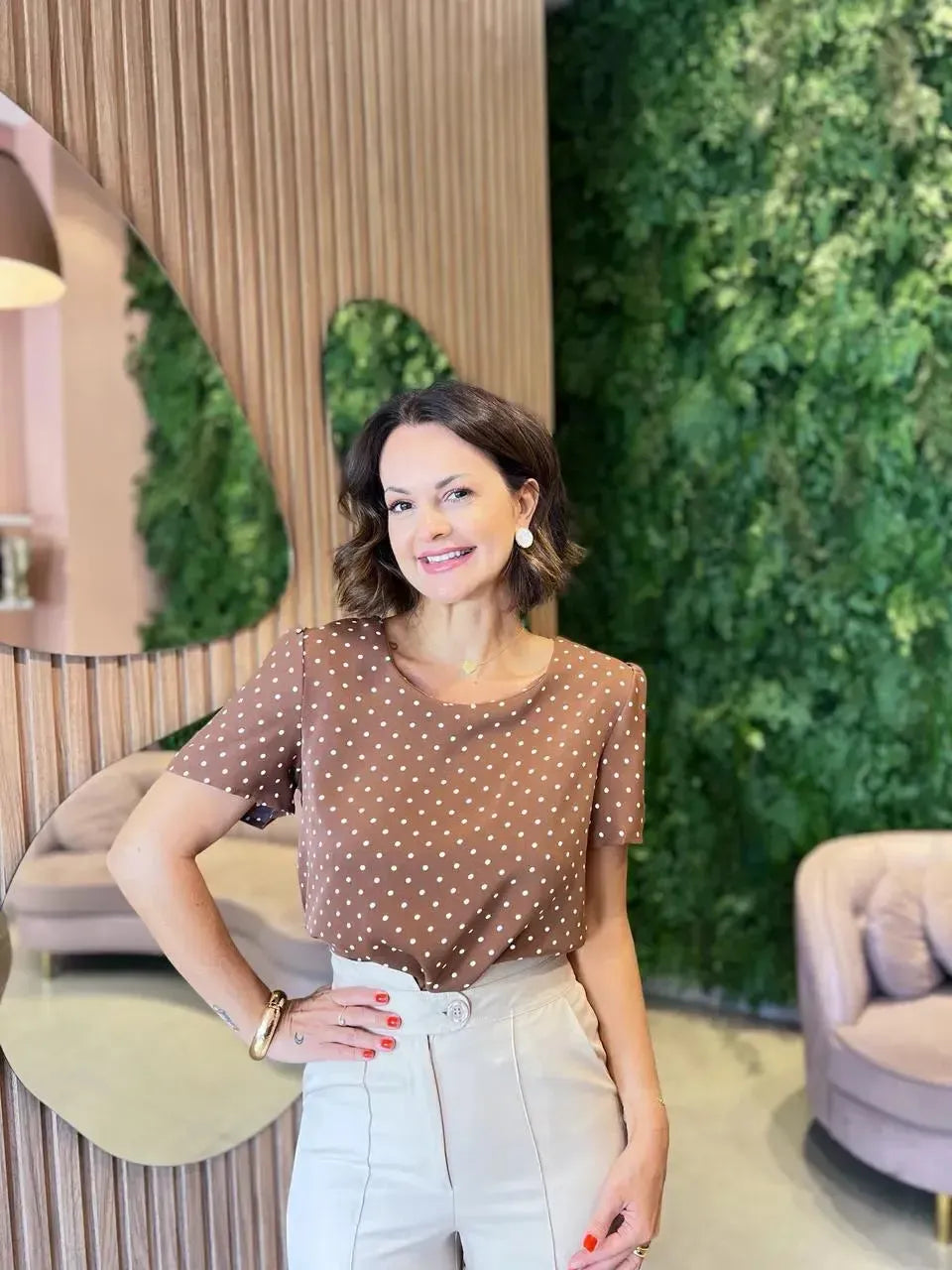 Blusa manga curta Póa, Marrom