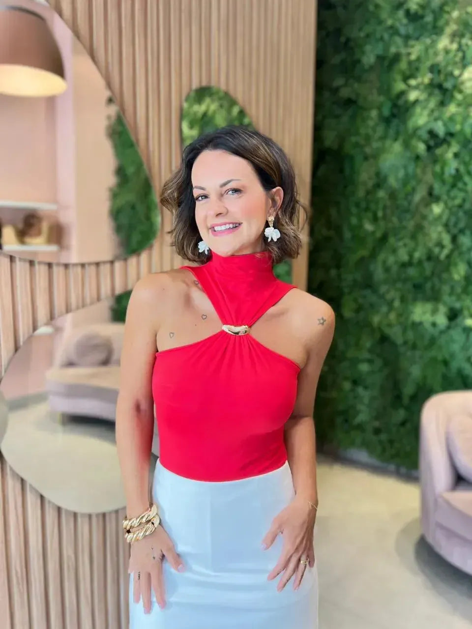 Body em Poliamida Gola com detalhe no busto, Vermelho