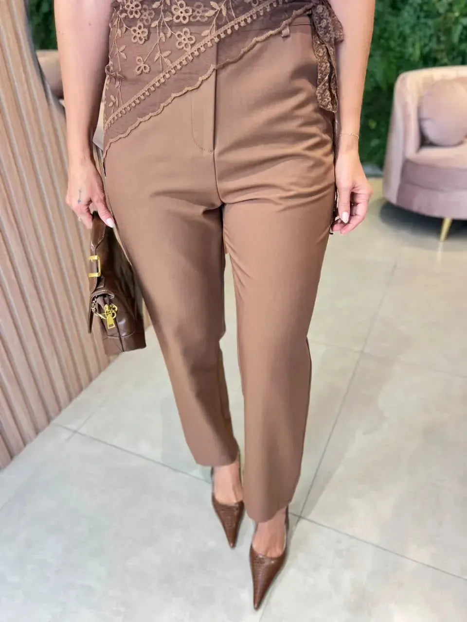 Calça Alfaiataria + Lenço, Marrom