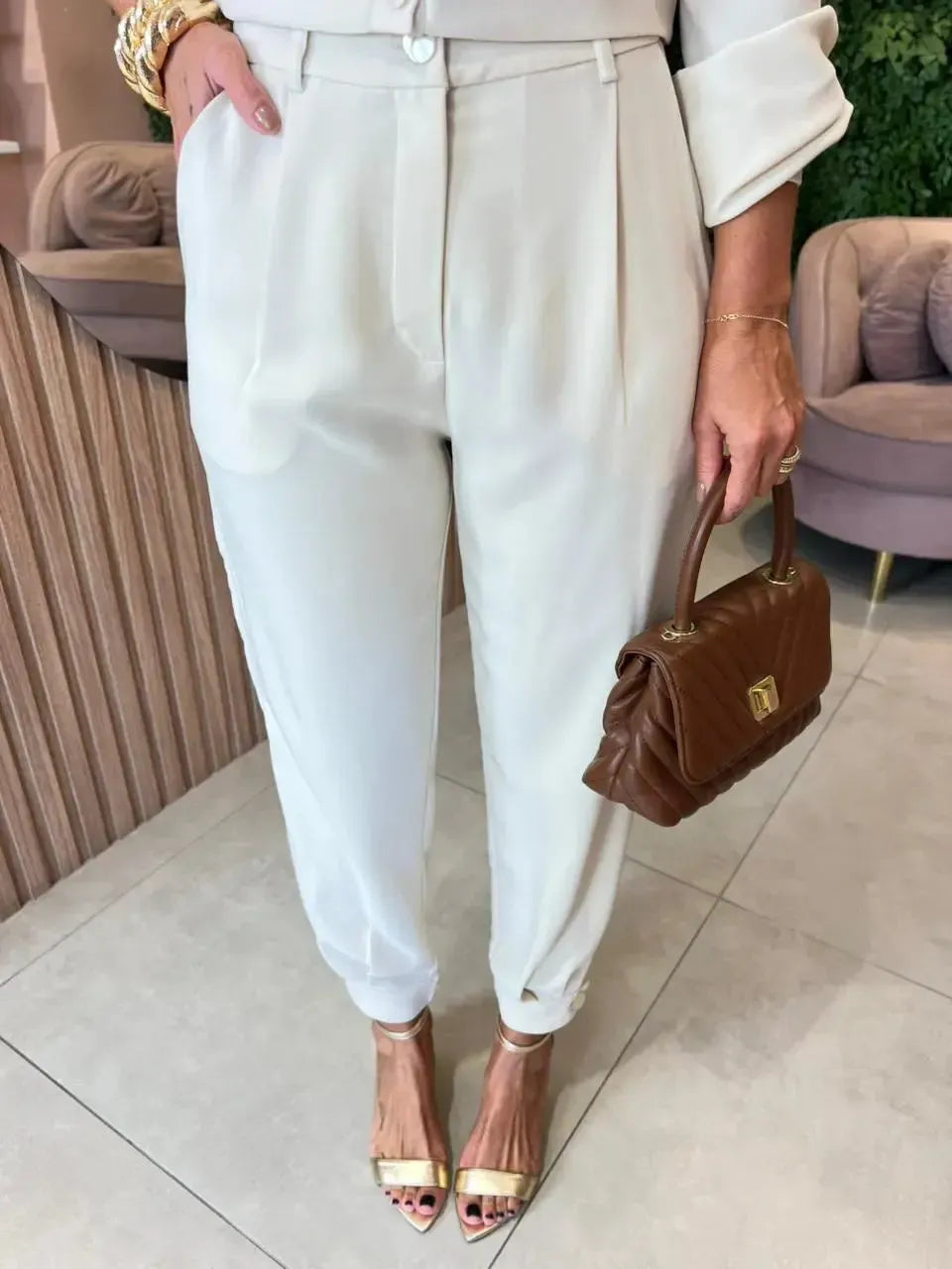 Calça Cenoura Alfaiataria, Cru