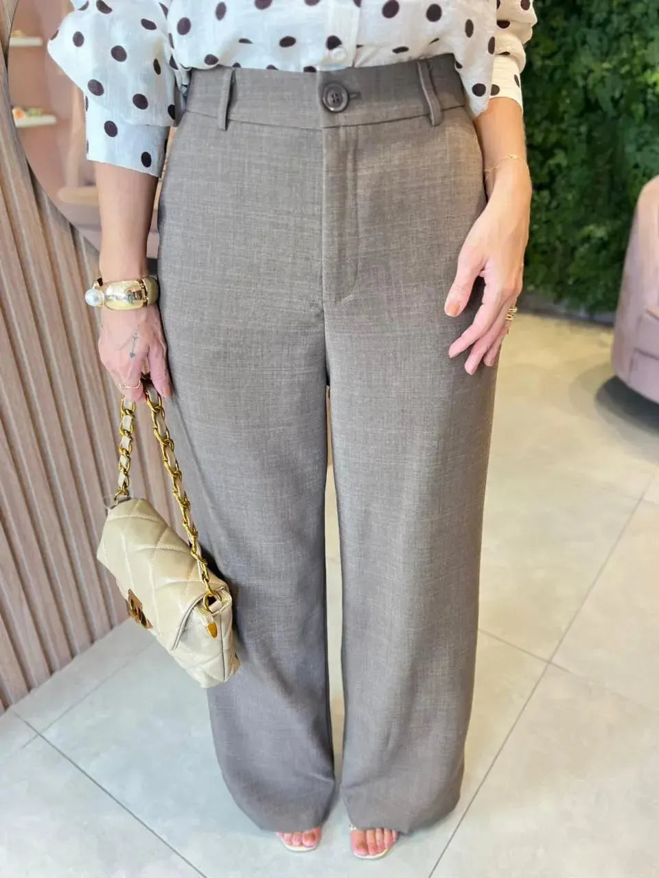 Calça Pantalona em Alfaitaria, Marrom Mescla