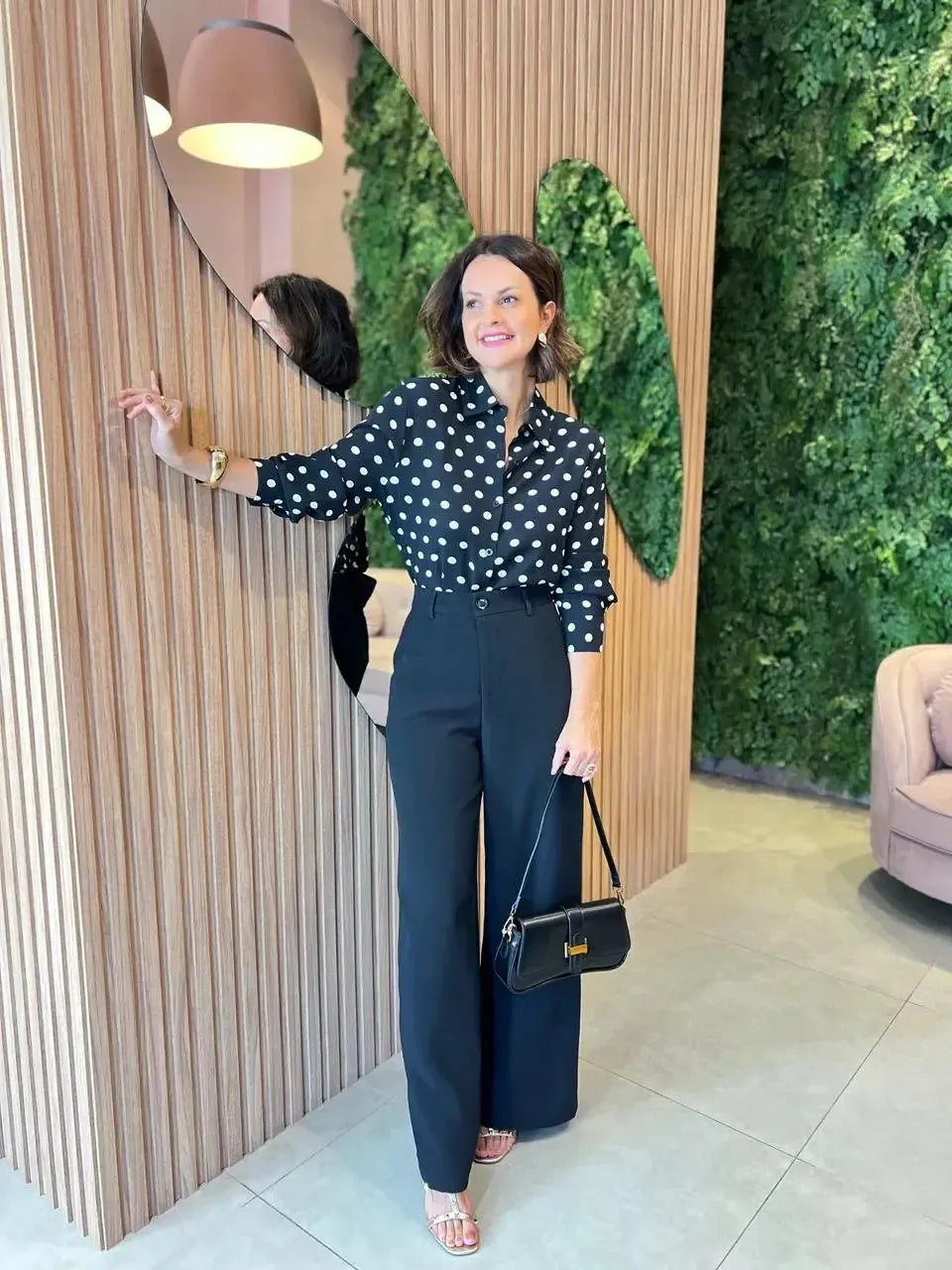 Calça Pantalona em Alfaitaria, Preta