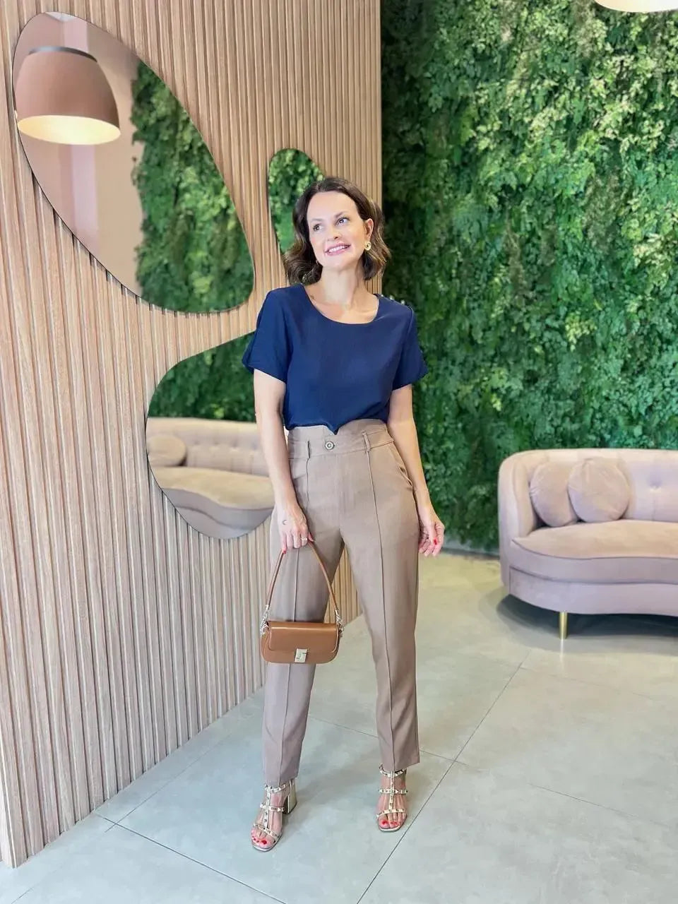 Calça Reta em Alfaiataria, Marrom