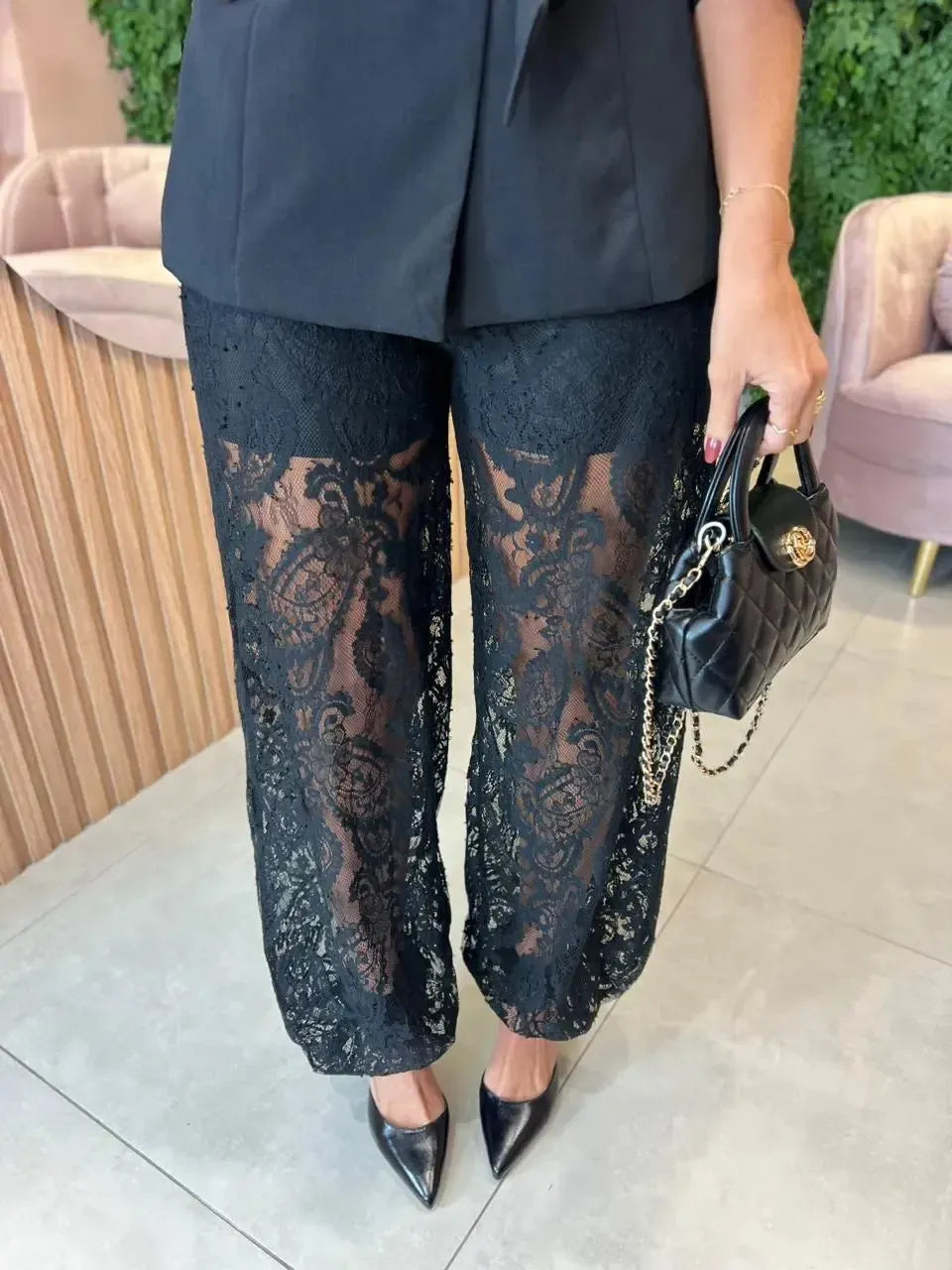 Calça aladim em Renda, Preta