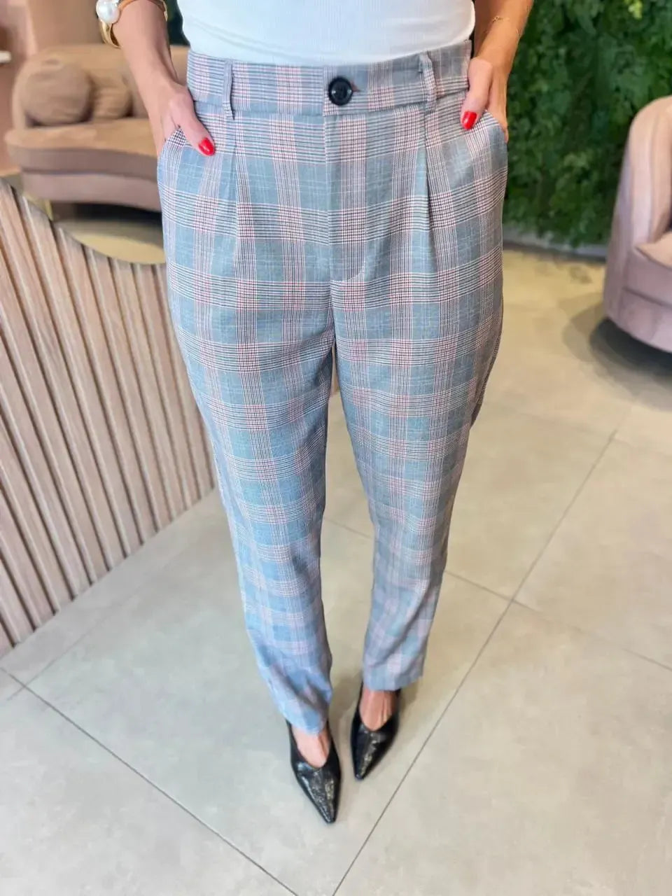 Calça em Xadrez Vermelho