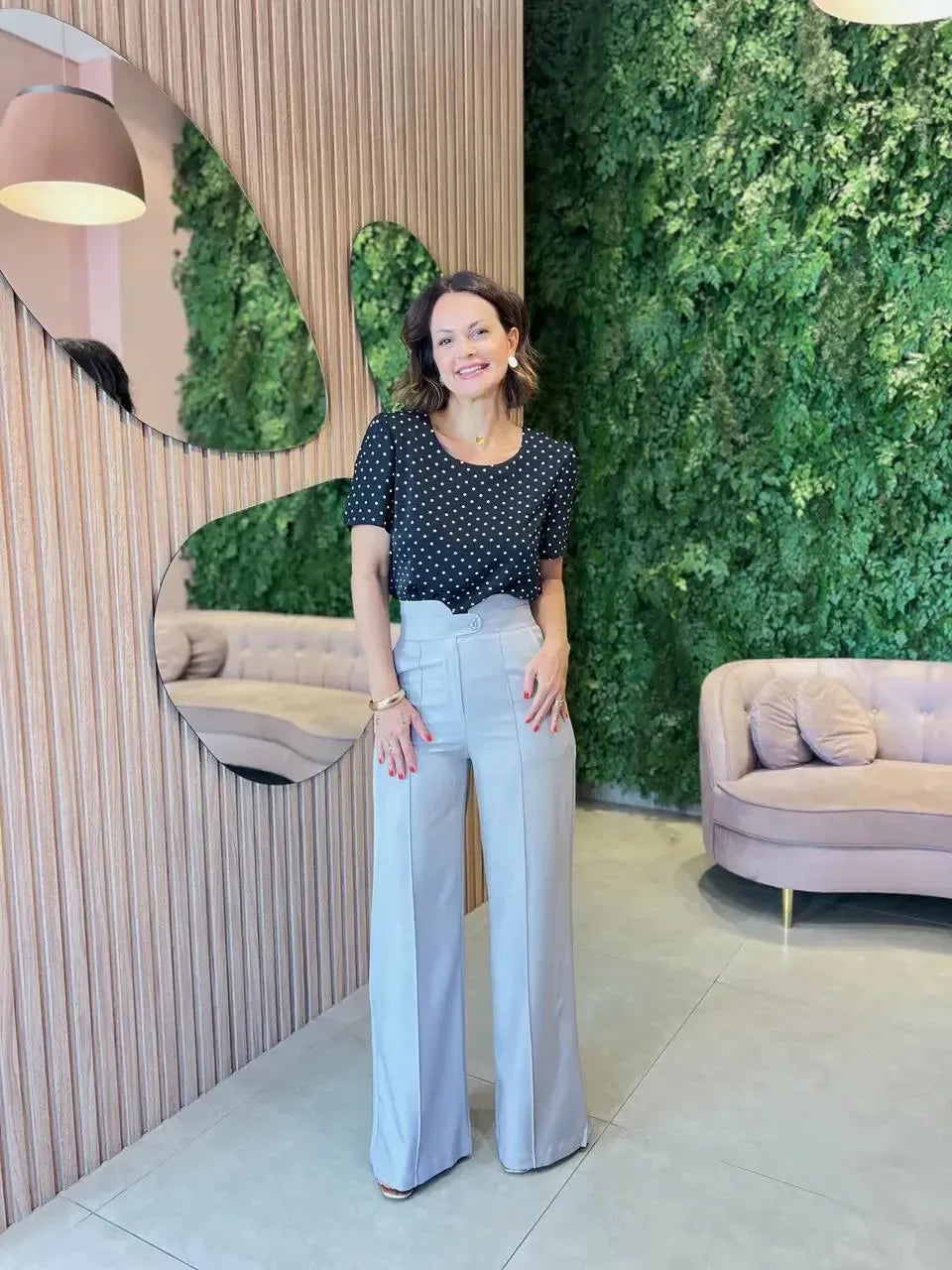 Calça pantalona Cintura alta, Cinza